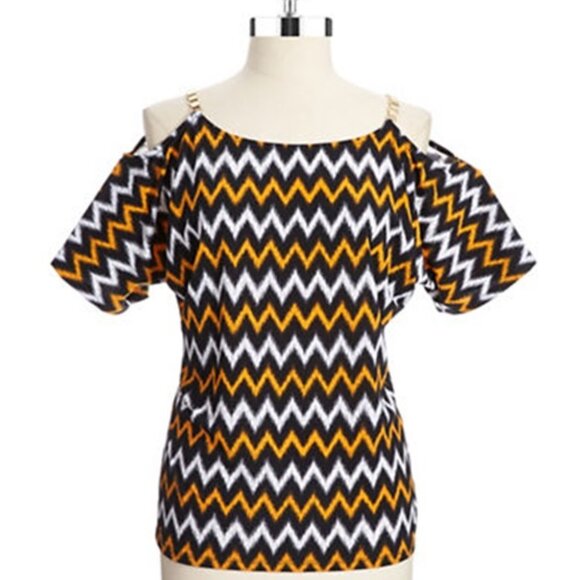 MICHAEL KORS Ikat Pattern Chain-Strap-Cold-Shoulder-Blouse ( MEDIUM ) NWT $89.50 - Picture 1 of 5